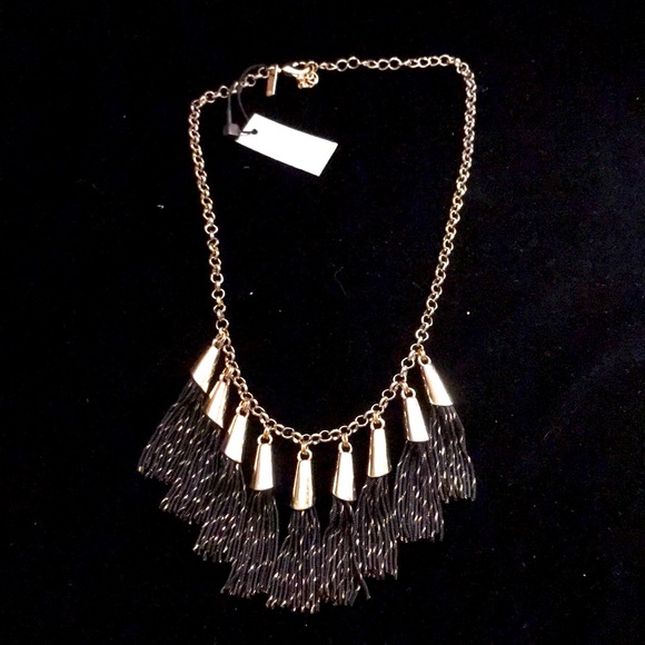 White House Black Market Jewelry - New WHBM necklace trumpet tassels shimmer sway black gold chains gold choker